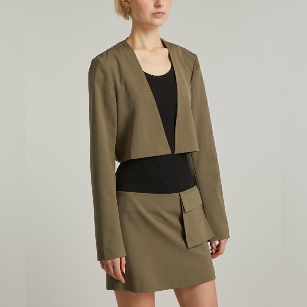 St. Agni Wool Kelp Green Blazer Layered Cropped Size L